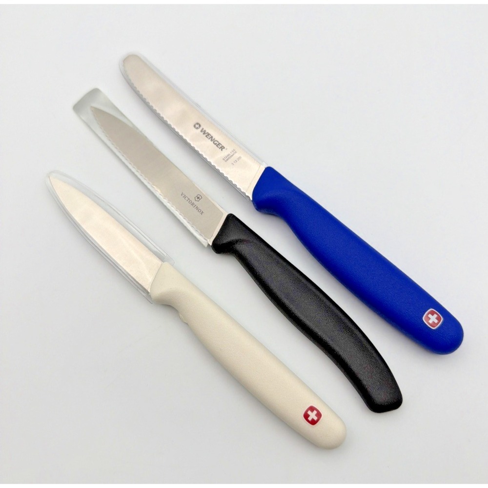 3pc Victorinox Swiss Wenger Paring Knife Set Straight Edge, Serrated